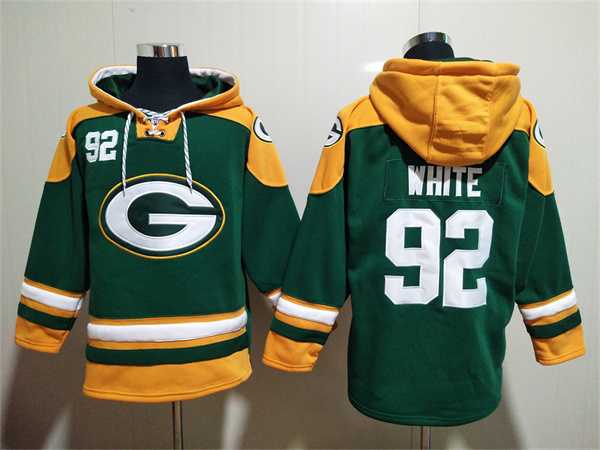 Green Bay Packers #92 Reggie White Green Lace-Up Pullover Hoodie,We sell and wholesale Green Bay Packers #92 Reggie White Green Lace-Up Pullover Hoodie on line form chian!